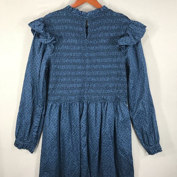GAP Dress Women's XL Blue Floral Pullover Mini Smocked Ruffle Sleeve Pockets - Picture 3 of 16
